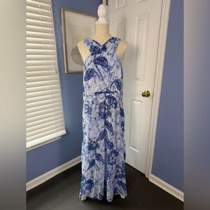 NWOT - WHBM Blue Floral Front Crossover Maxi Dress